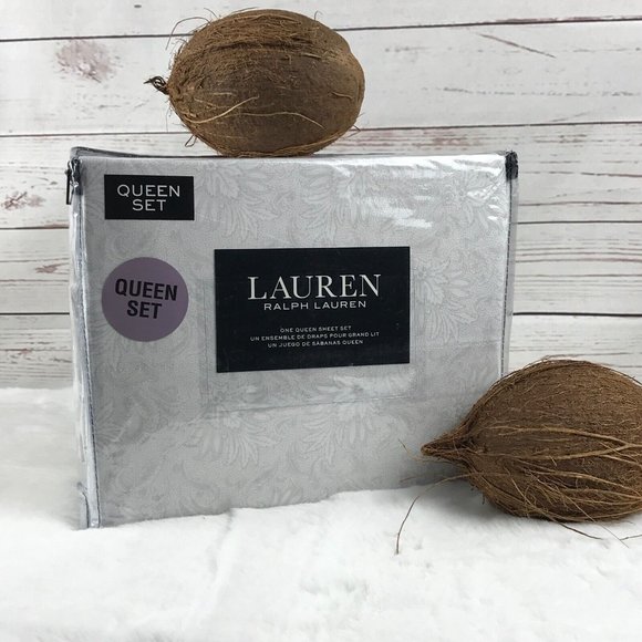 Lauren Ralph Lauren Other - Lauren RALPH LAUREN (White/Pale Gray Floral) 100% Cotton QUEEN Sheet Set